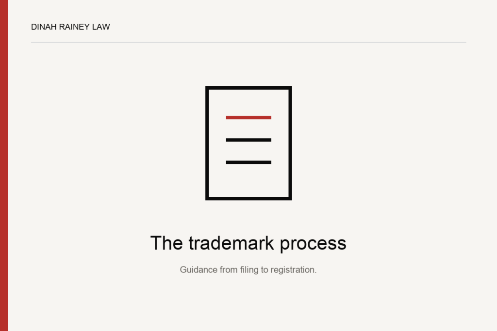 The trademark process — custom Dinah Rainey Law illustration.