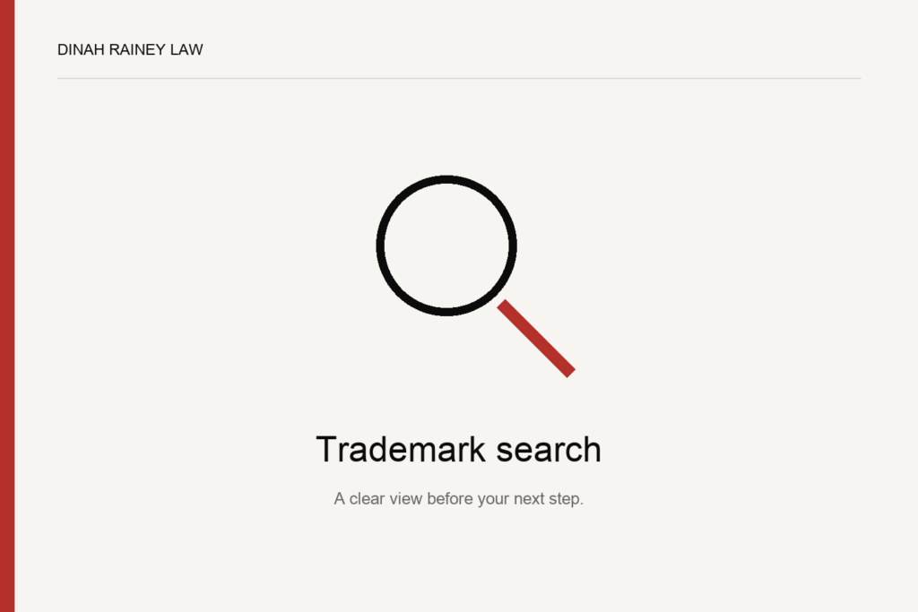 Trademark search — custom Dinah Rainey Law illustration.